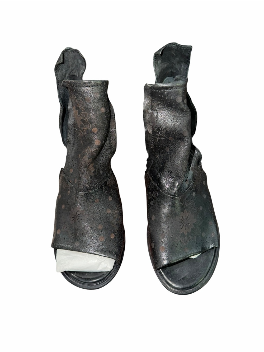 A.S.98 Airstep Leather Floral Open Toe Ankle Booties Black